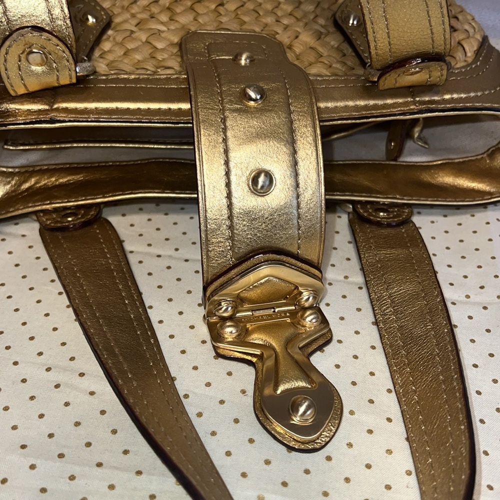 Michael KORS Small Straw handbag with leather trim and handless - Picture 10 of 14